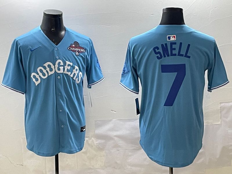Men Los Angeles Dodgers 7 Snell Light Blue Joint Name 2025 Nike MLB Jersey style 17